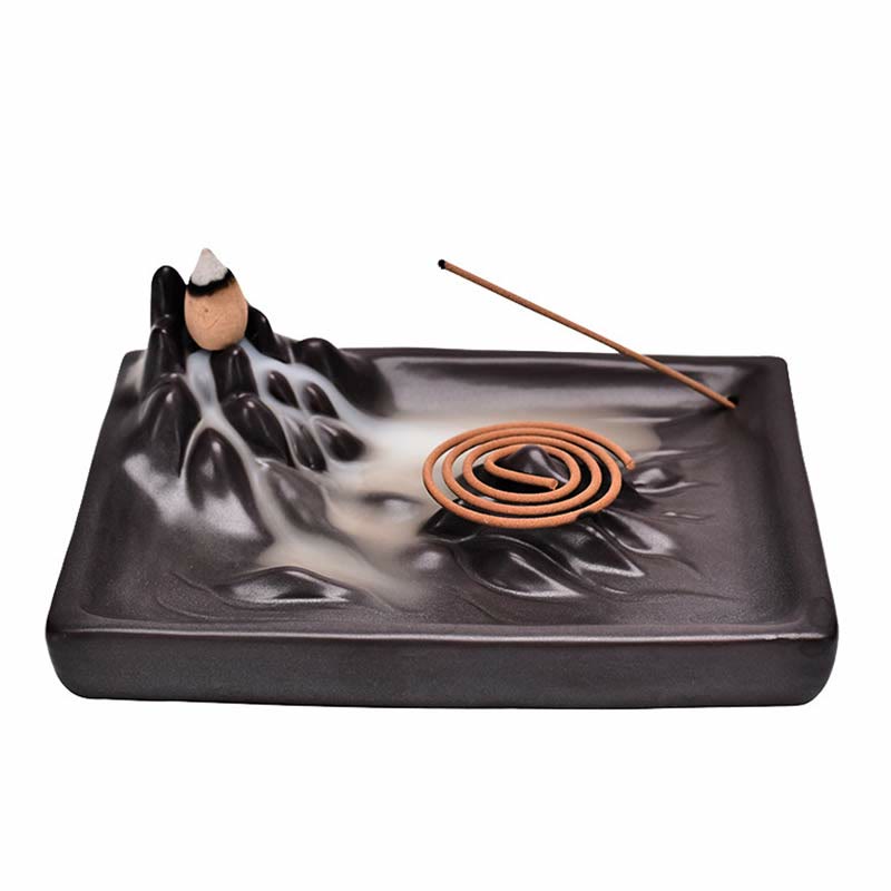 Buddha Mountains Flowing Water Ceramic Backflow Incense Burner