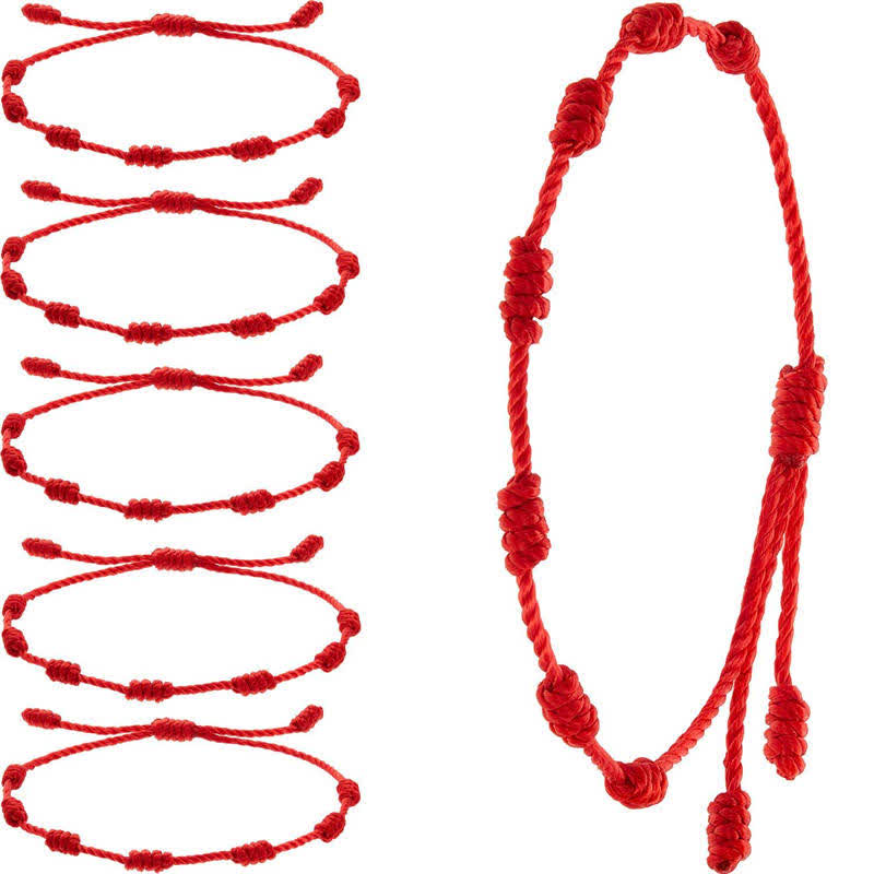 4-Piece Evil Eye Seven Knot Red String Adjustable Bracelet Set