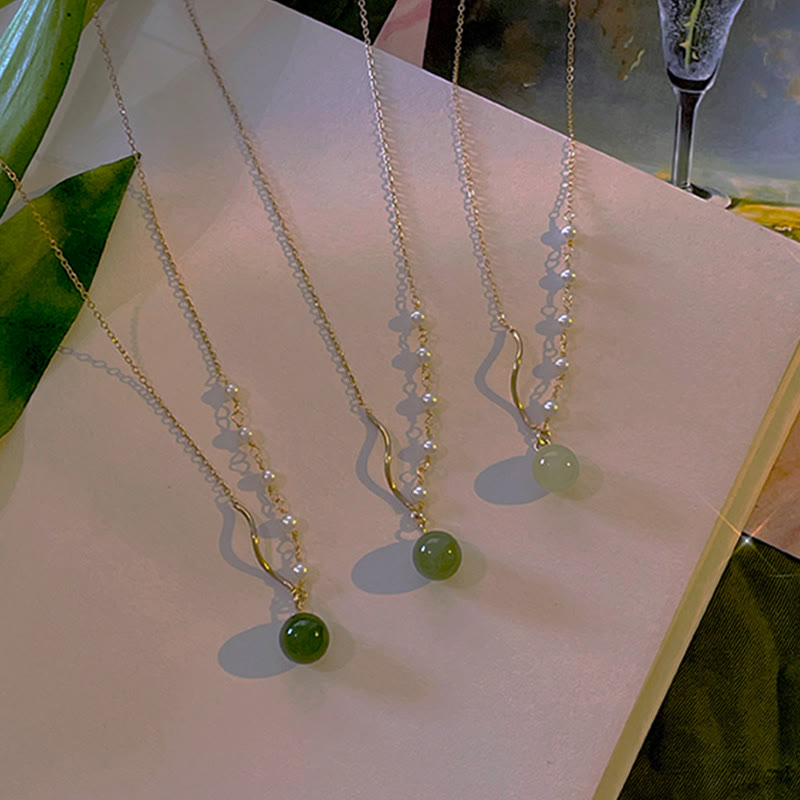 Natural Hetian Jade Pearl Luck Bead Necklace Pendant