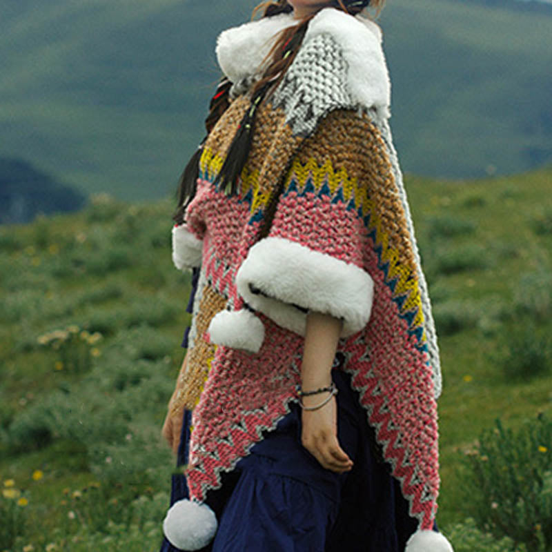 Tactile Striped Knitted Travel Meditation Tibetan Shawl