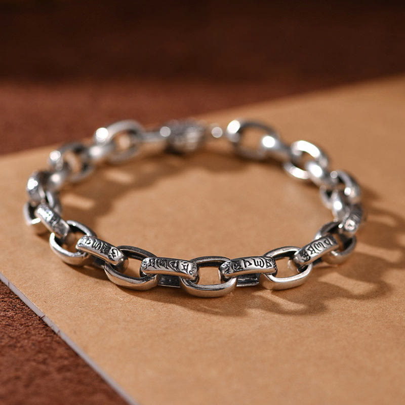 Engraved 925 Sterling Silver Om Mani Padme Hum Mantra Bracelet