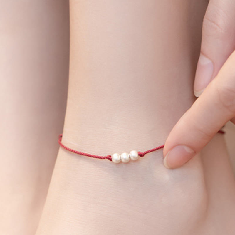 925 Sterling Silver Three Beads Protection String Bracelet Anklet