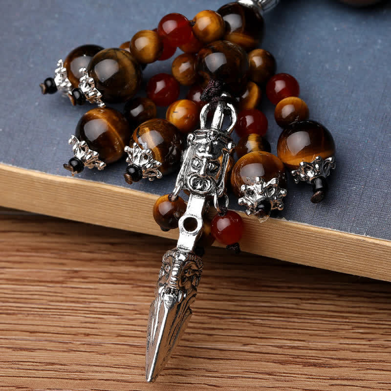 Natural Gemstone Beaded Bracelet with Copper Vajra Dorje Charm