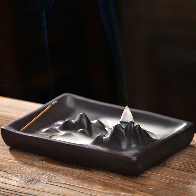 Buddha Mountains Flowing Water Ceramic Backflow Incense Burner