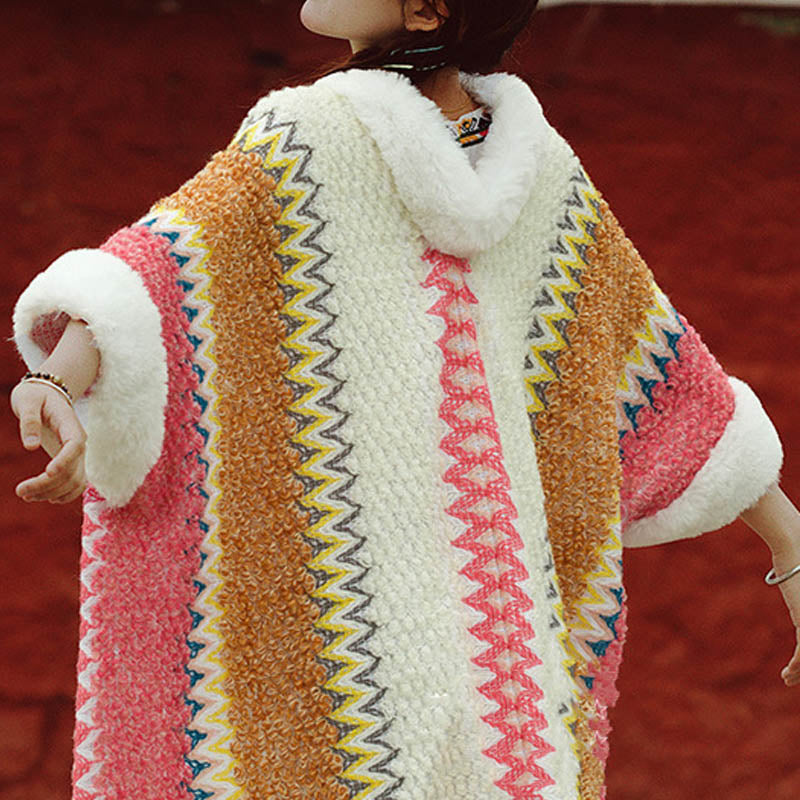 Tactile Striped Knitted Travel Meditation Tibetan Shawl