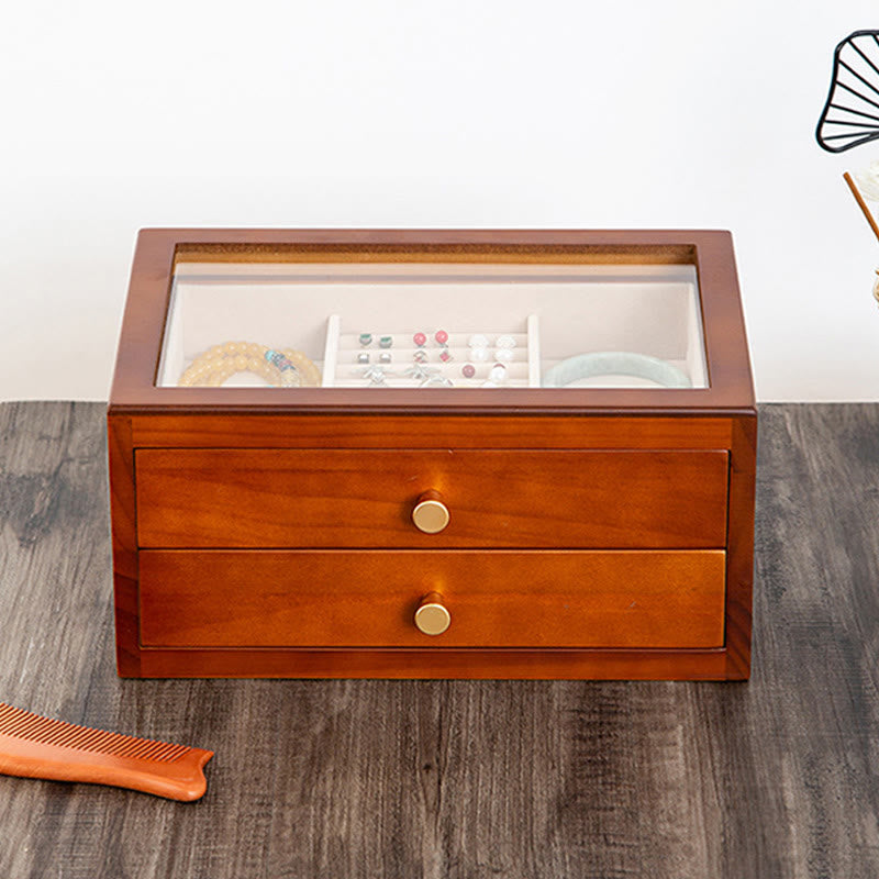 Retro Handcrafted Solid Wood Multi-Layer Jewelry Storage Box with Drawer