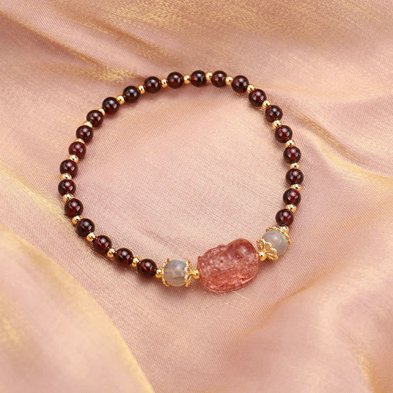 Natural Tourmaline Garnet Strawberry Quartz PiXiu Moonstone Protection Bracelet