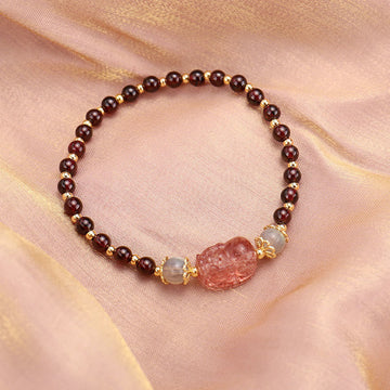 Natural Tourmaline Garnet Strawberry Quartz PiXiu Moonstone Protection Bracelet