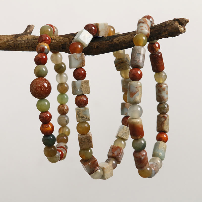 Natural Imperial Sea Sediment Jasper and Agate Beaded Stone Bracelet