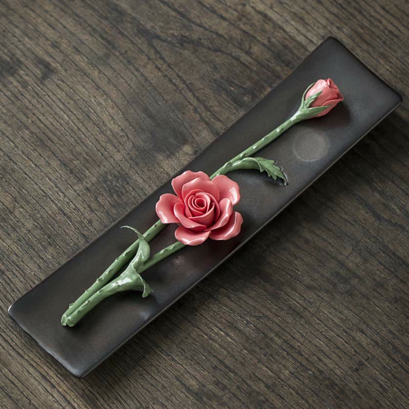 Zeniora Ceramic Incense Burner with Peony & Lotus Motifs for Mindful Ambiance