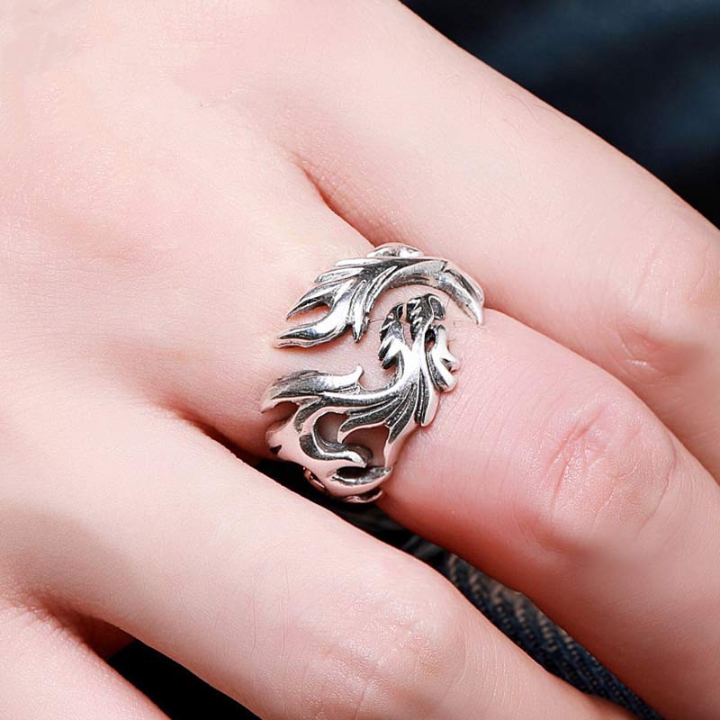 Intricate Dragon Pattern Adjustable Alloy Statement Ring for Men and Women
