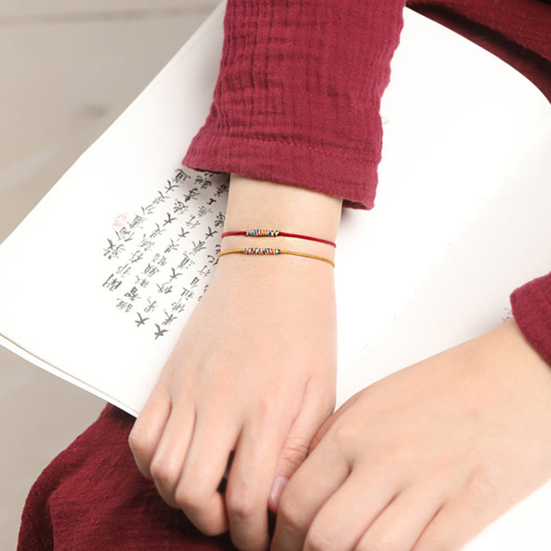 Tibetan Handmade Green Aventurine Braided Red String Small Wrist Bracelet