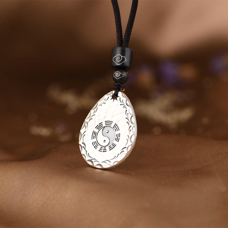 Vintage 999 Sterling Silver Yin Yang Bagua Water Drop Design Balance Harmony Necklace Pendant