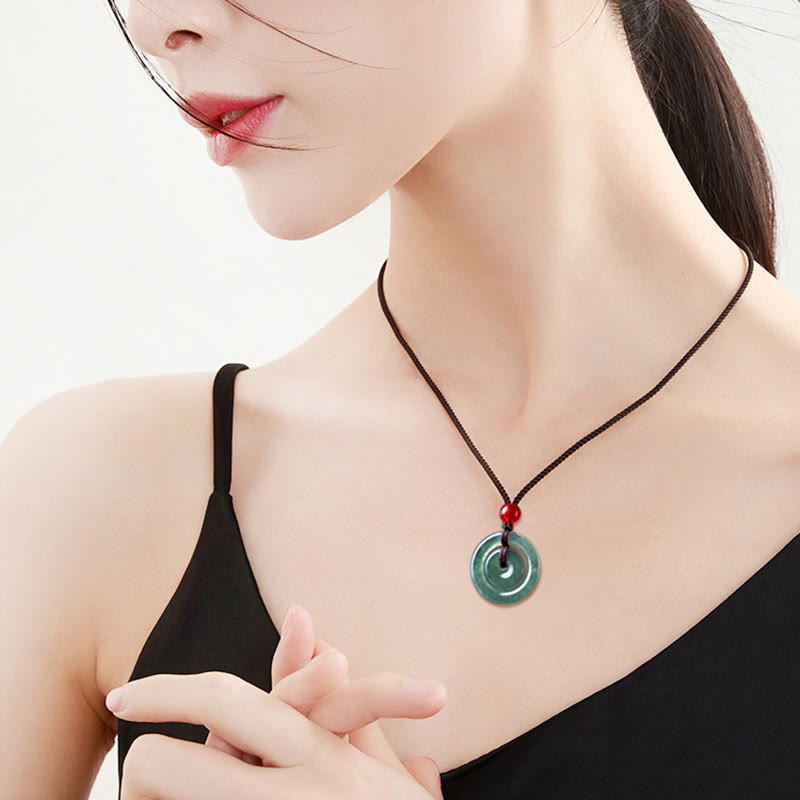 Green Jade Double Peace Buckle Abundance Necklace Pendant