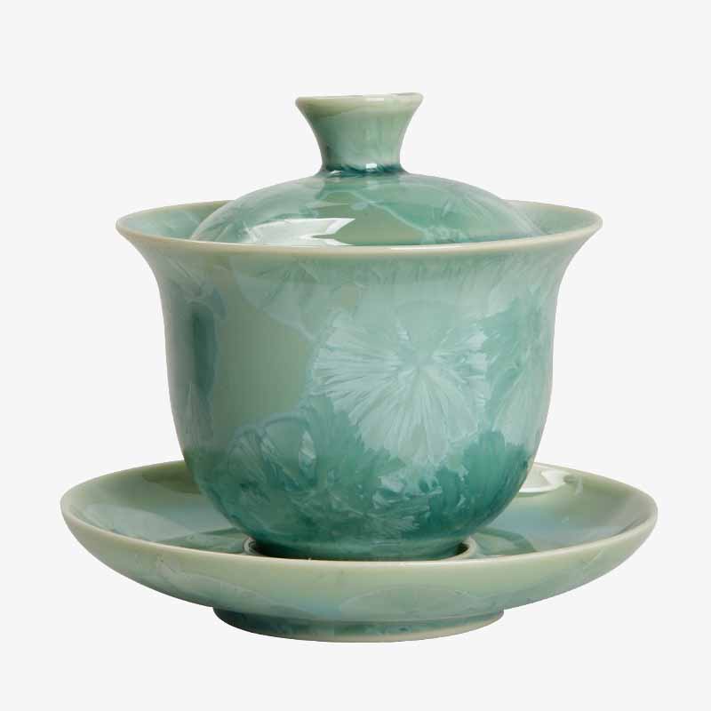 Traditional Glaze Ceramic Gaiwan Sancai Teacup Kung Fu Tea Cup And Saucer With Lid 180ml