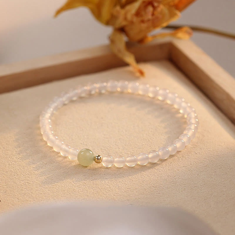 Natural White Agate Jade Luck Protection Bracelet