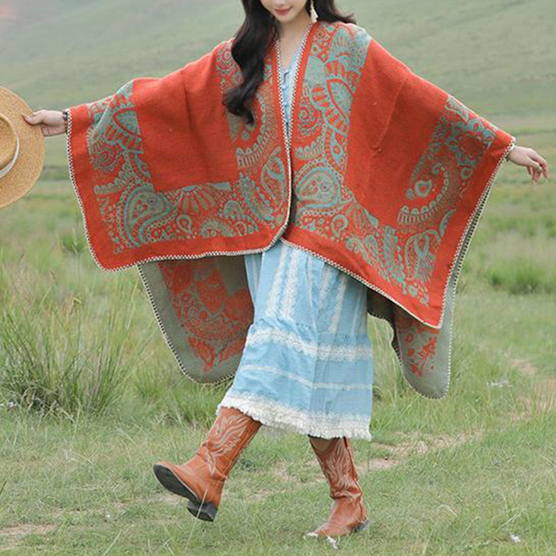 Tibetan Shawl Simple Pattern Winter Cozy Travel Scarf Wrap