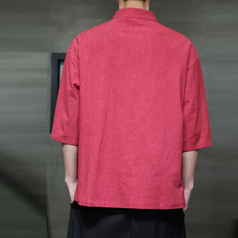 Cotton Linen Half-Sleeve Stand Collar Meditation Shirt