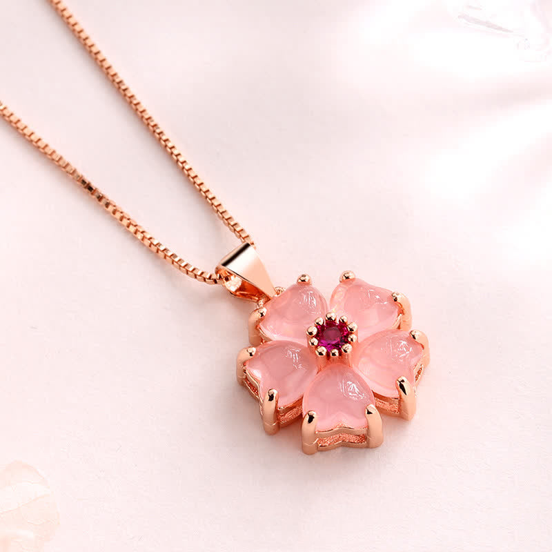 Pink Crystal Love Heart Flower Soothing Necklace Pendant