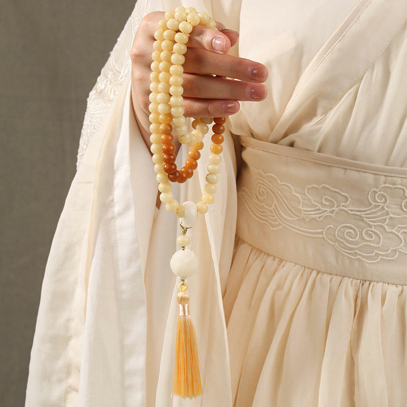 Natural Bodhi Seed Lotus Dzi Bead Peace Harmony Charm Bracelet