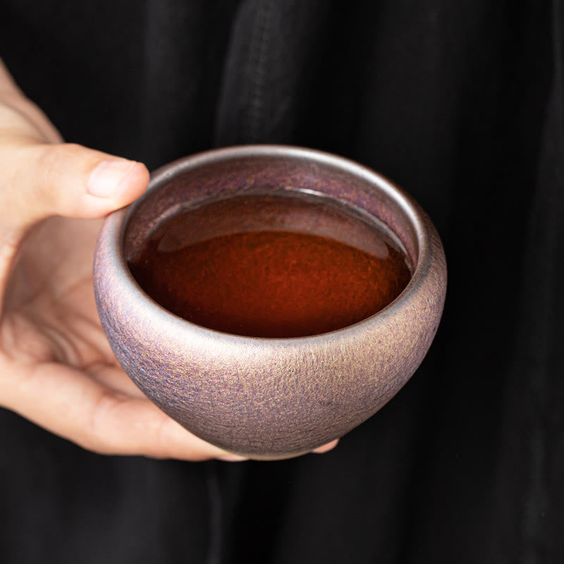 Vintage Purple Rainbow Chinese Jianzhan Kiln Change Porcelain Teacup Kung Fu Tea Cup