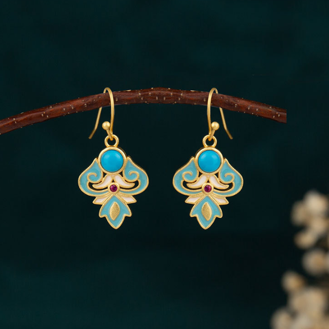 Vibrant Enamel Turquoise and Copper Drop Earrings for Mindful Presence