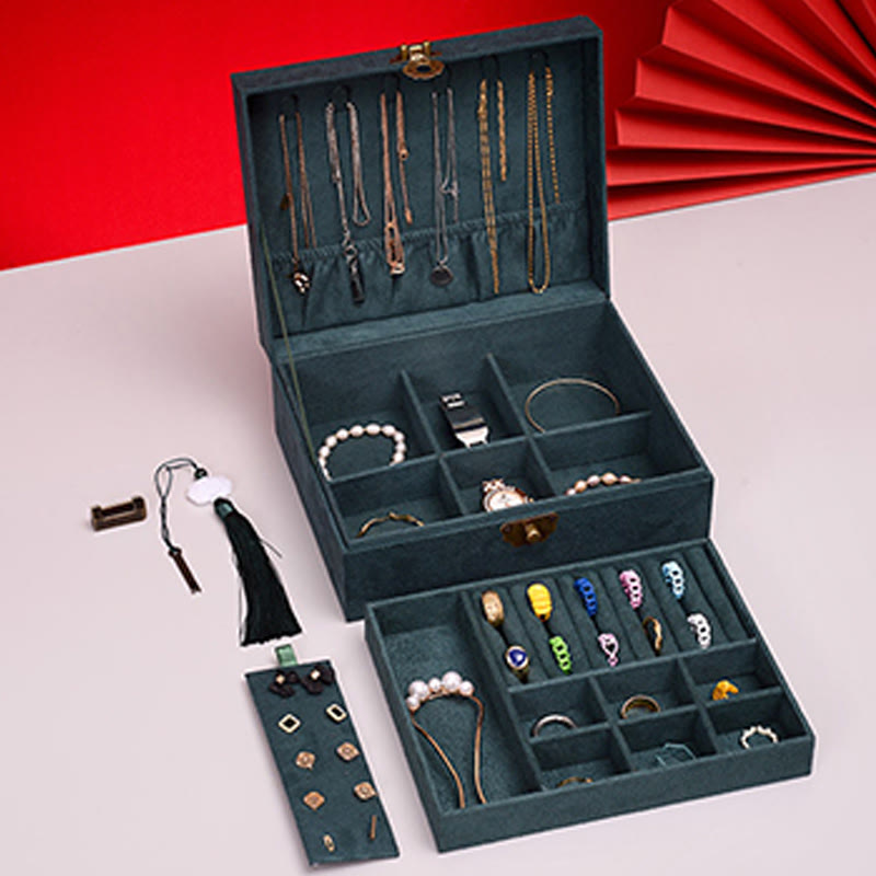 Elegant Two-Layer Flannel Jewelry Box Organizer with Secure Lock