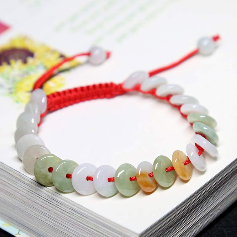 Handmade Round Jade Red String Braided Adjustable Bracelet