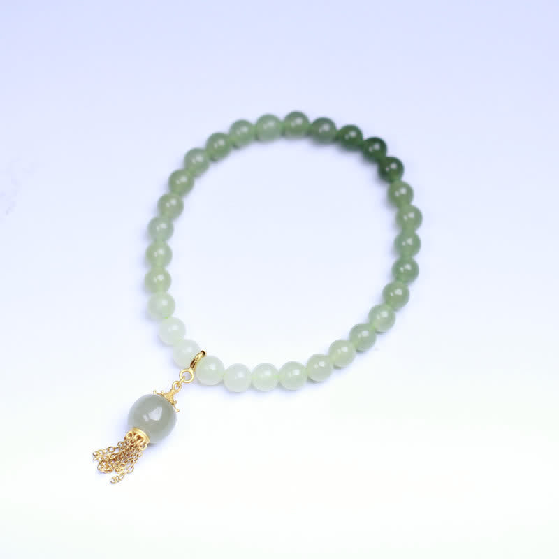 925 Sterling Silver Hetian Jade Beaded Wealth Bag Charm Bracelet
