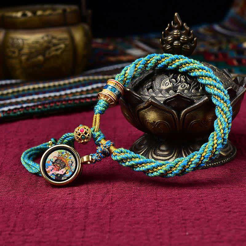 Handmade Tibetan Prayer Wheel & Endless Knot Braided Red String Bracelet