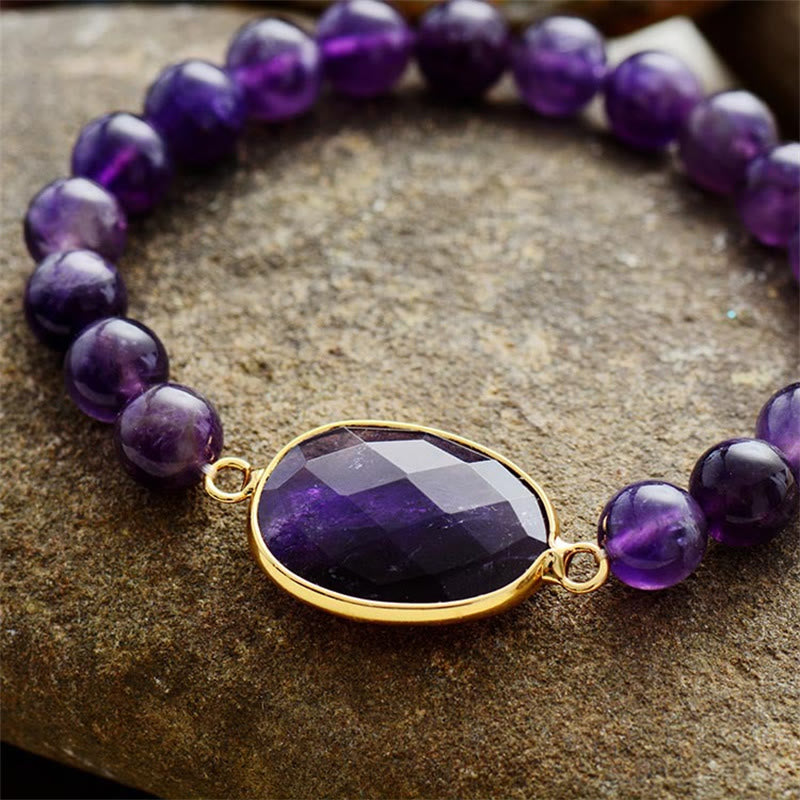 Natural Amethyst Crystal Marquise Pattern Bracelet