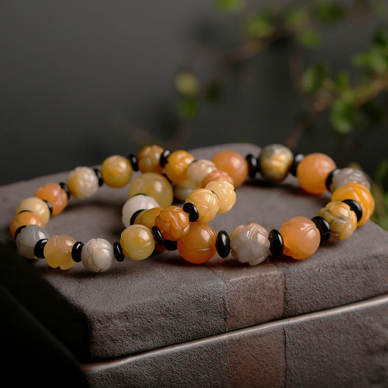 Golden Silk Jade Lotus Beaded Bracelet for Mindfulness