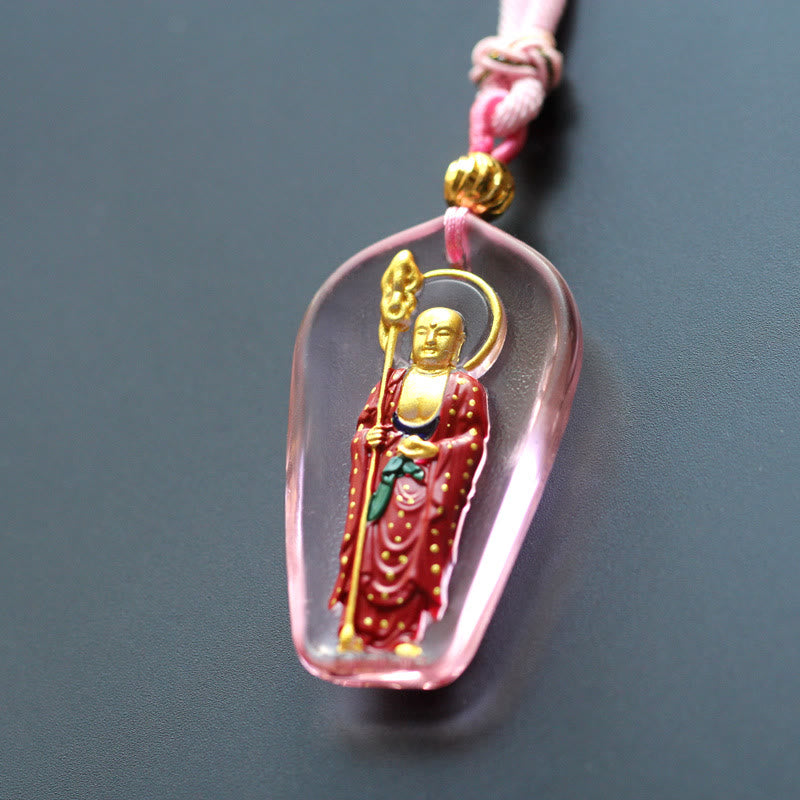 Ksitigarbha Buddha Liuli Crystal Compassion Amulet Necklace Pendant