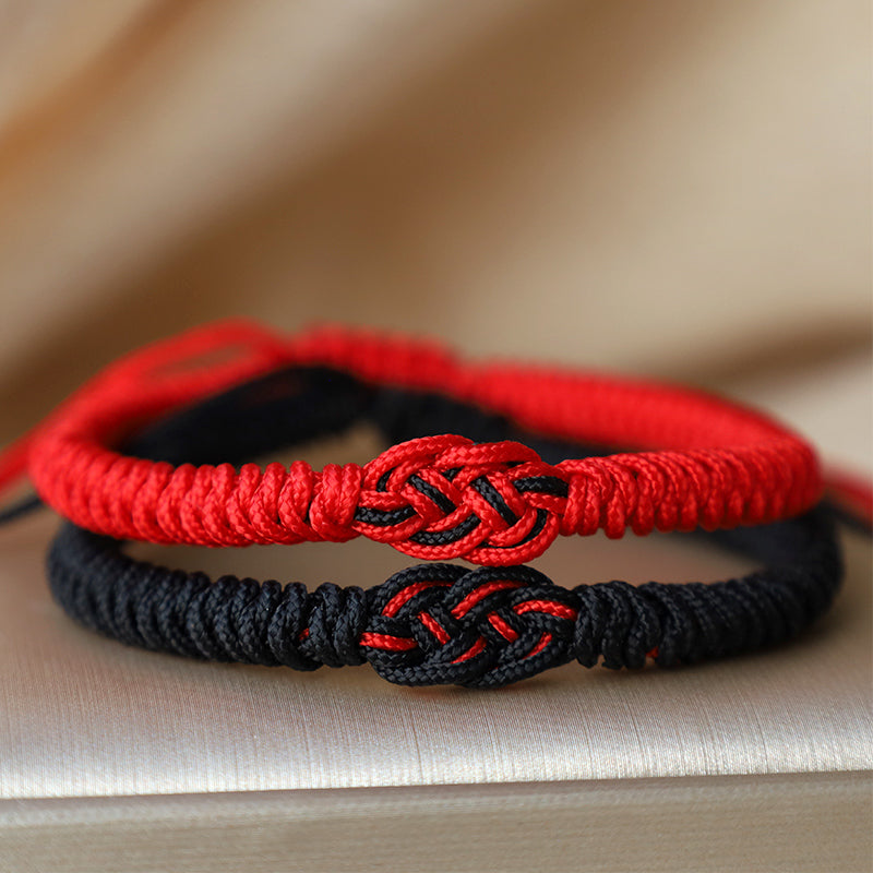 Handmade Tibetan Endless Knot Red String Bracelet Set for Couples, 2Pcs