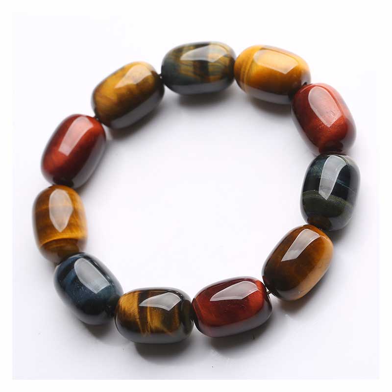 Handmade Natural Tiger Eye Beaded Unisex Elastic Bracelet