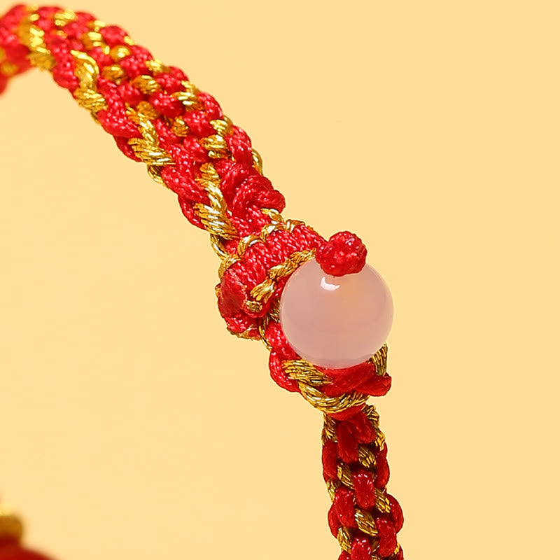 Handmade Red Agate Amethyst Golden Rutilated Quartz Pink Crystal Bead Calm Braided Bracelet
