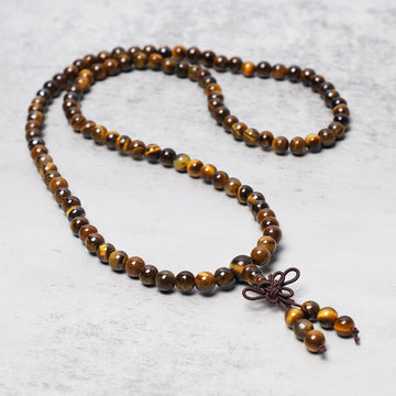 Tibetan 108 Natural Tiger Eye Gemstone Prayer Mala Necklace Bracelet