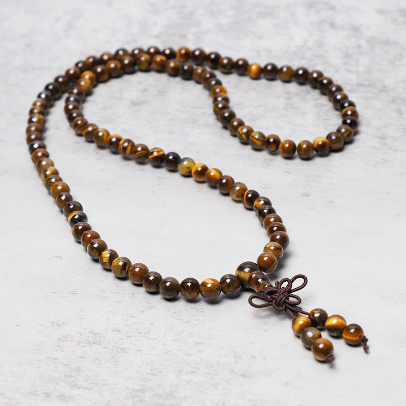 Tibetan 108 Natural Tiger Eye Gemstone Prayer Mala Necklace Bracelet