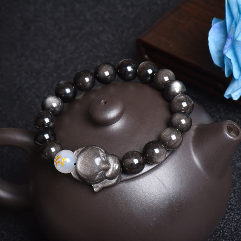 Natural Rainbow Obsidian Gold Sheen Obsidian Silver Sheen Obsidian Fox Healing Bracelet