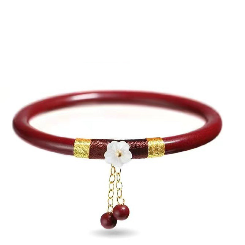Carved Cinnabar Flower Bangle Bracelet Pair - 2-Piece Grounding Set