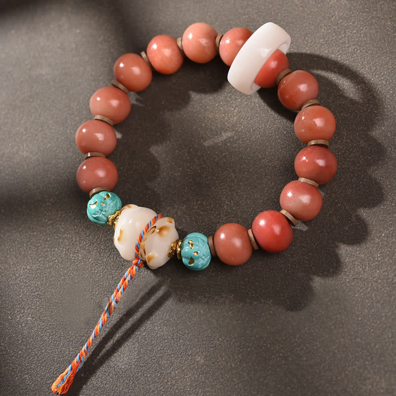 Tibetan Natural Camel Bone Dzi Bead Bodhi Seed Charm Luck Bracelet