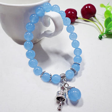 Vintage Crystal Chalcedony Stone Energy Beaded Bell Charm Bracelet