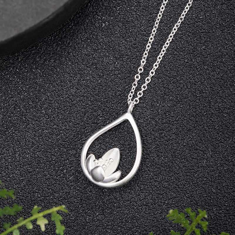 925 Sterling Silver Lotus Flower Floral Enlightenment Necklace Pendant