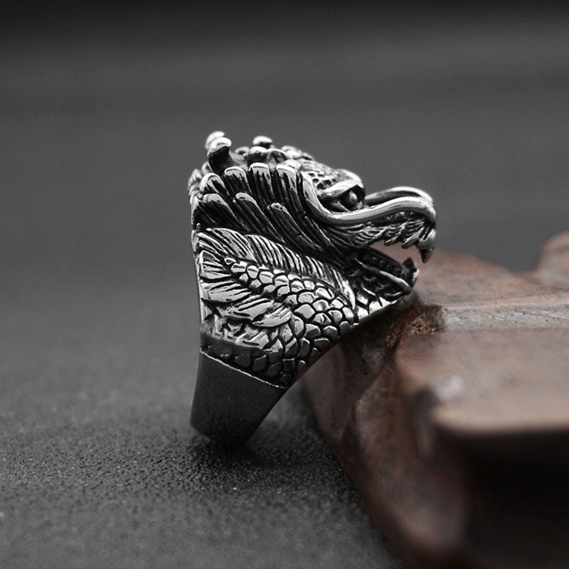 Polished Titanium Steel Dragon Motif Band Ring