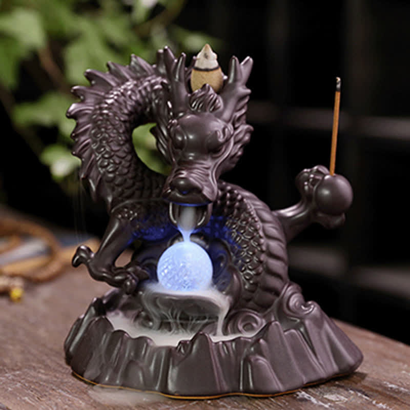 Ceramic Dragon Backflow Incense Burner Smoke Fountain with LED Option