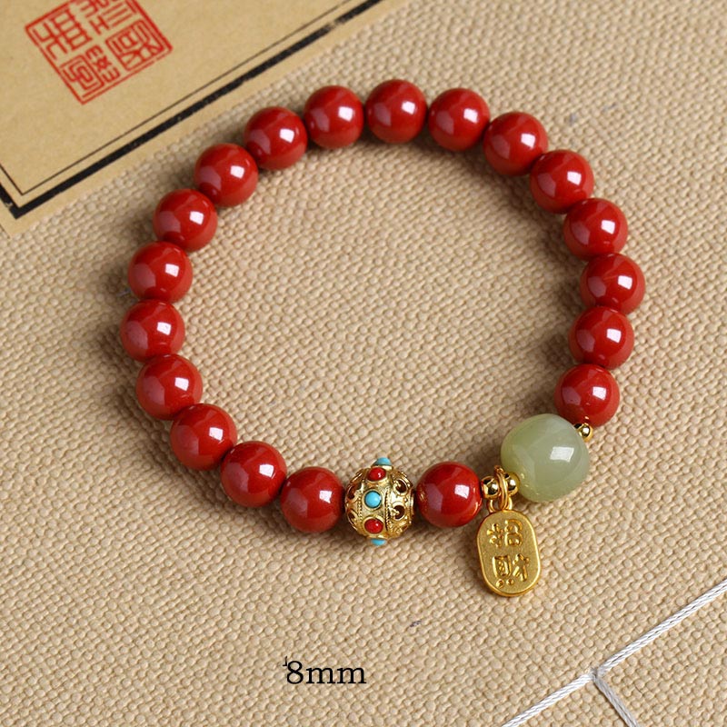 Cinnabar Green Aventurine Fortune Protection Charm Bracelet
