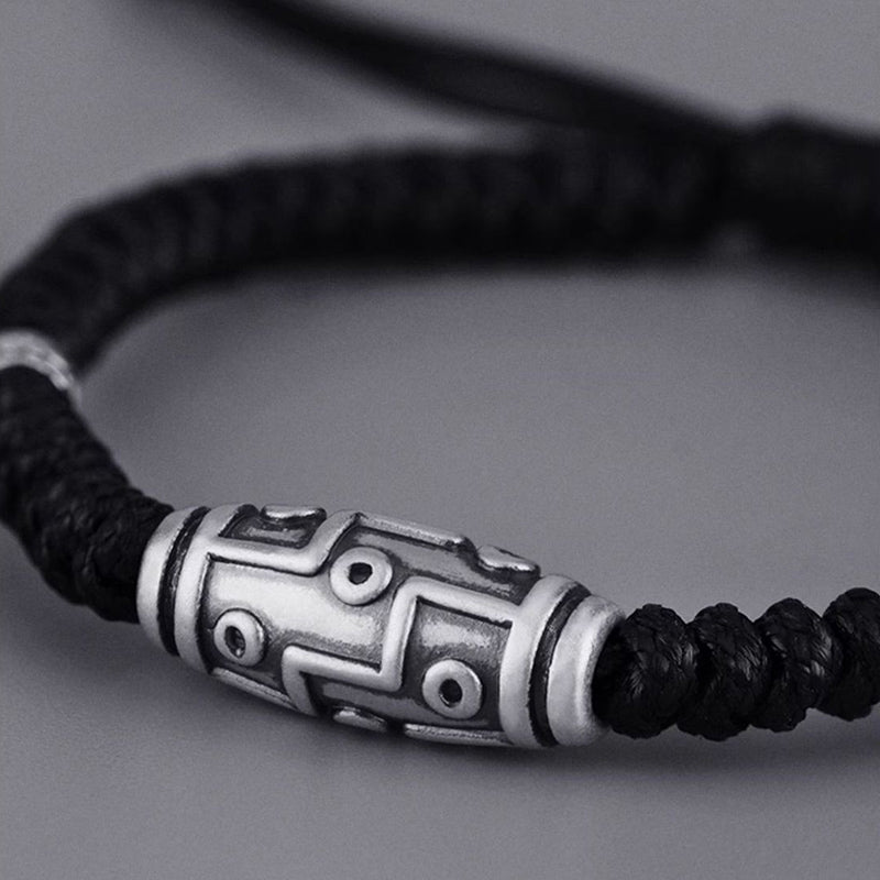 999 Sterling Silver Nine-Eye Dzi Bead Pattern Blessing Rope Bracelet