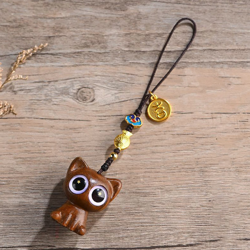 Green Sandalwood Lucky Cat Koi Fish Cure Key Chain Phone Hanging Decoration