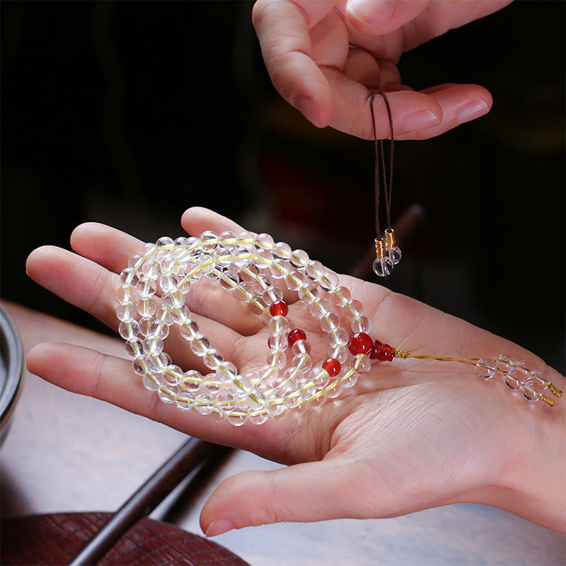 108 Mala Beads 925 Sterling Silver Natural White Agate Red Agate Quadruple Wrap Protection Bracelet