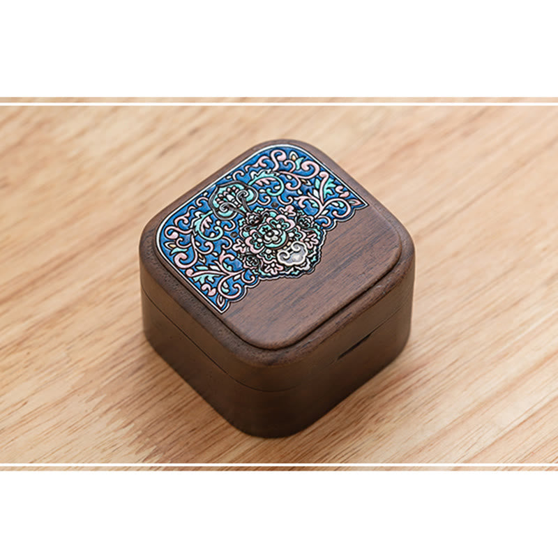 Retro Handmade Black Walnut Wood Ring Jewelry Storage Box Leaf Wooden Gift Box